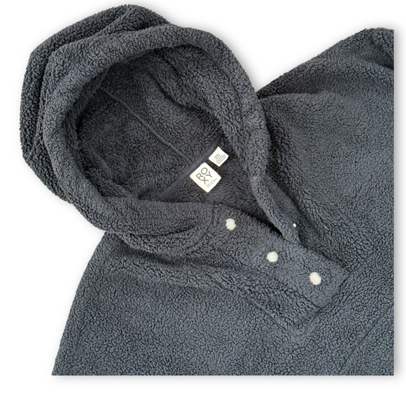 ROXY Black Sherpa Fleece Hoodie Pullover Snap Neck Cozy Womens Small - Picture 3 of 9